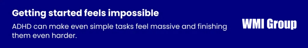 Callout quote about how executive dysfunction and hoarding make even simple tasks feel impossible to begin or complete, reinforcing the difficulty of cleaning or organizing.