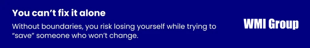 Quote image explaining how setting boundaries is essential when living with the aftermath of a hoarding parent, especially when change feels out of reach.